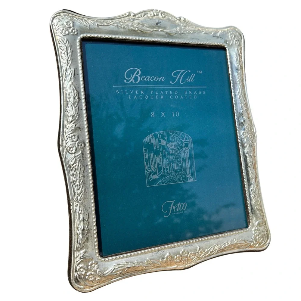 Fetco Beacon Hill Silver Plated Brass 8x10 Picture Frame Ornate Floral Vicorian